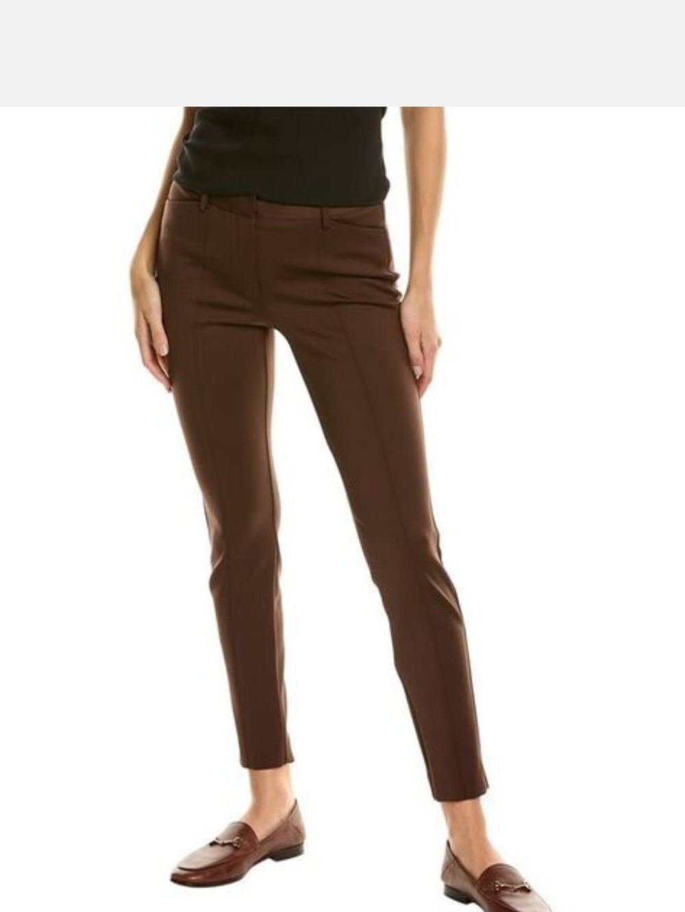 Theory Brown Scuba Zip Ankle Crop Slim Trouser Pants Sz 4 Stretch Belt Pockets